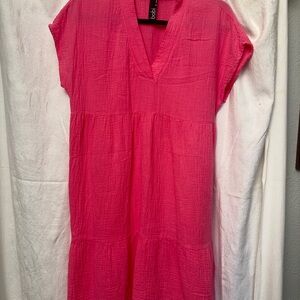 Bobi Los Angeles Vibrant Pink Cotton Gauze Midi Dress Small